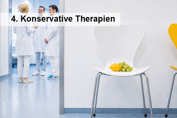 Verlinktes Bild mit weissem Stuhl vom Wartebereich im Spital mit gelben Früchten